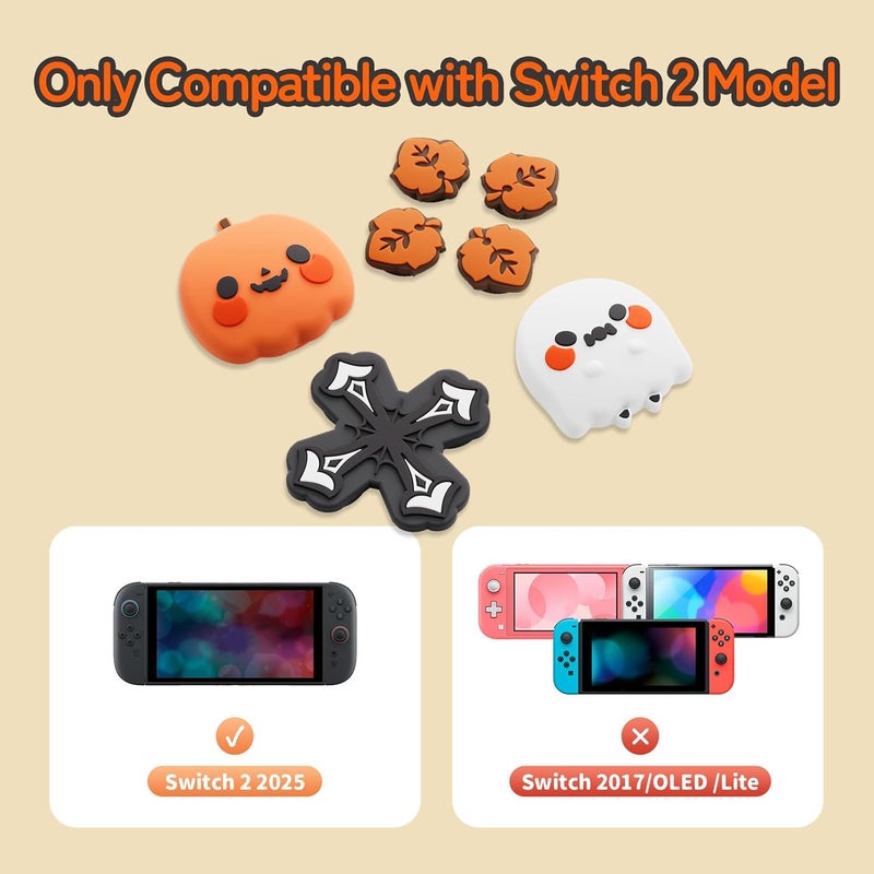 GEEKSHARE D-Pad Button Caps Silicone Thumb Grips Set, ABXY Key Buttons Sticker Spooky Joystick Cover Caps Compatible with Switch 2, Pumpkins and Ghosts - Image 2